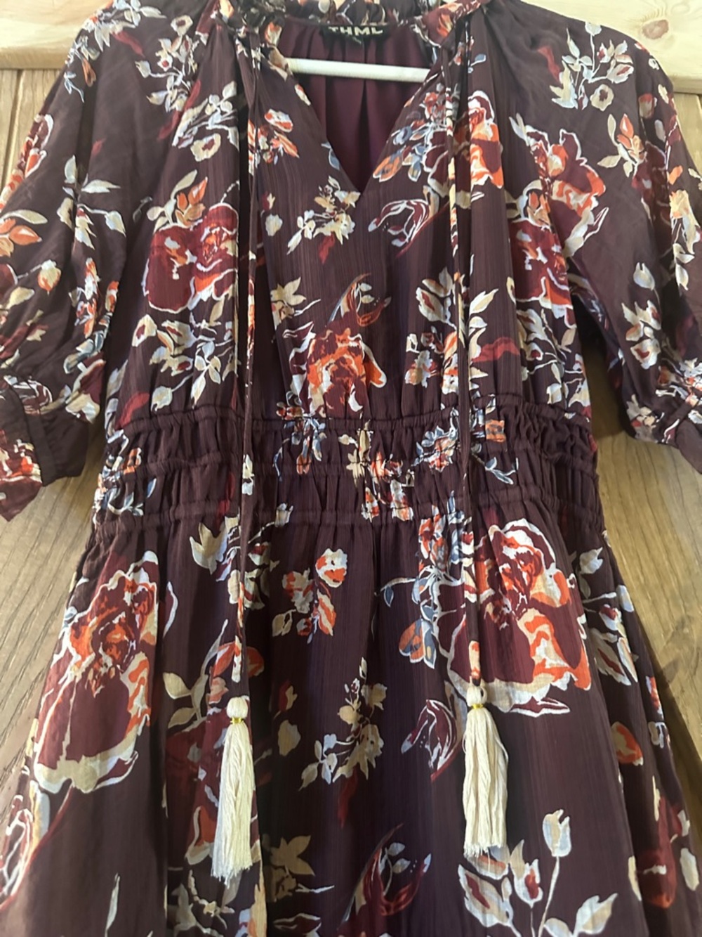 THML Burgundy Floral Ruffle-Neck Maxi - Picture 5 of 9